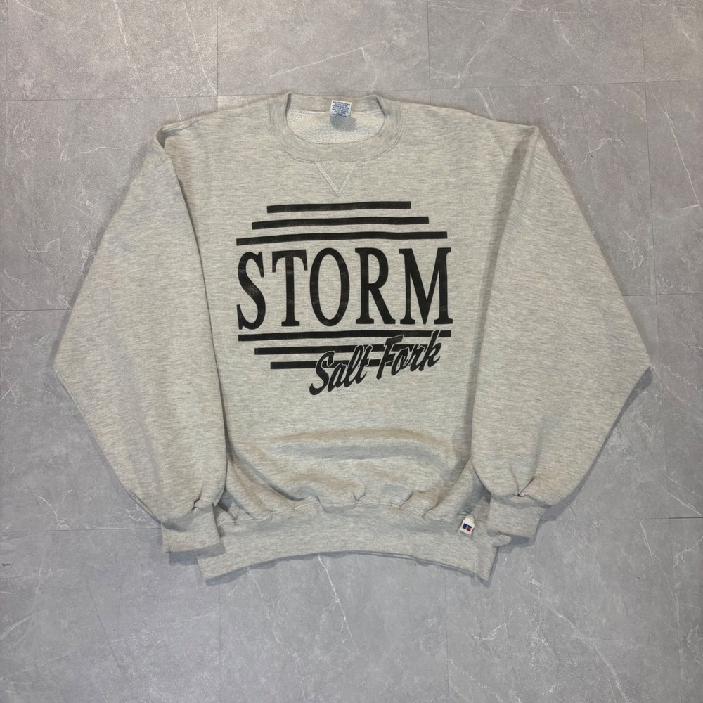 Vintage Russell Athletic Storm Salt Fork Sweatshirt Gray XL Made in USA 90s